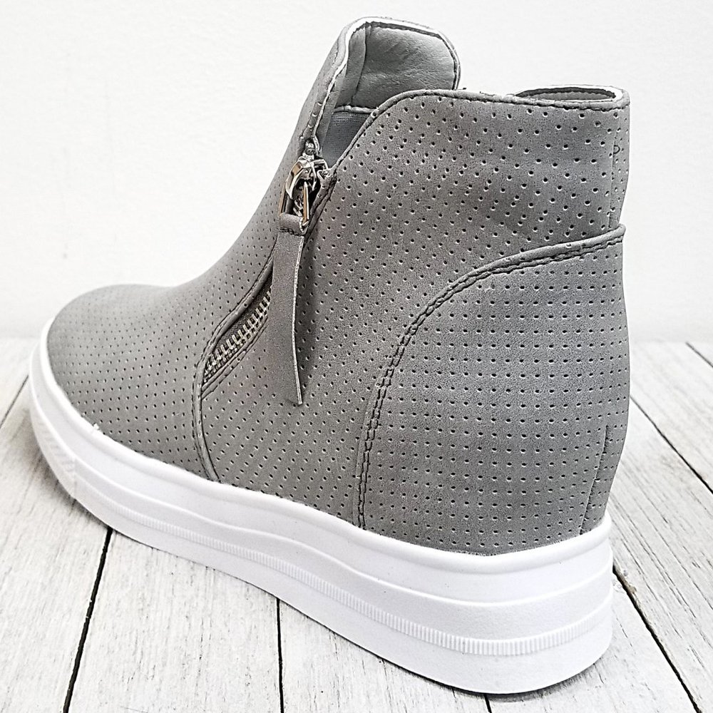 New Gray Perforated Wedge Platform Sneakers - Picture 5 of 5